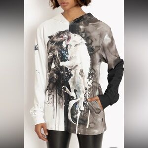 Blackmilk Lora Zombie Black and White Wolf Hoodie L